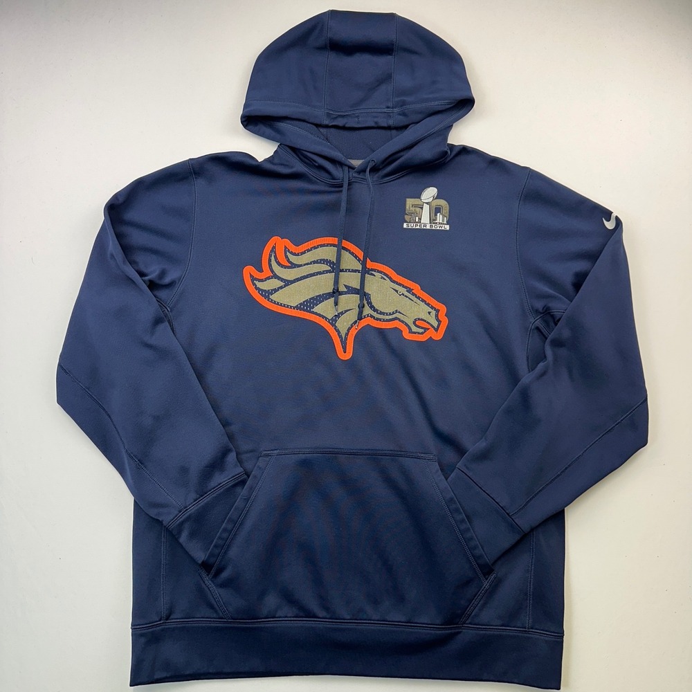 Nike Denver Broncos Super Bowl 50 Therma-Fit Hoodie NFL Football Sweatshirt Sz L